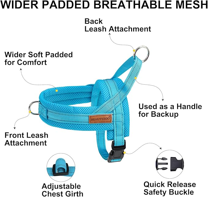 BEAUTYZOO Dog Harness for Small Dogs, No Pull Dog Harness and Leash Set, Soft Escape Proof Puppy Vest Harness with Handle, Reflective Lightweight Step in Harness for Girl Boy Dogs, Blue XS