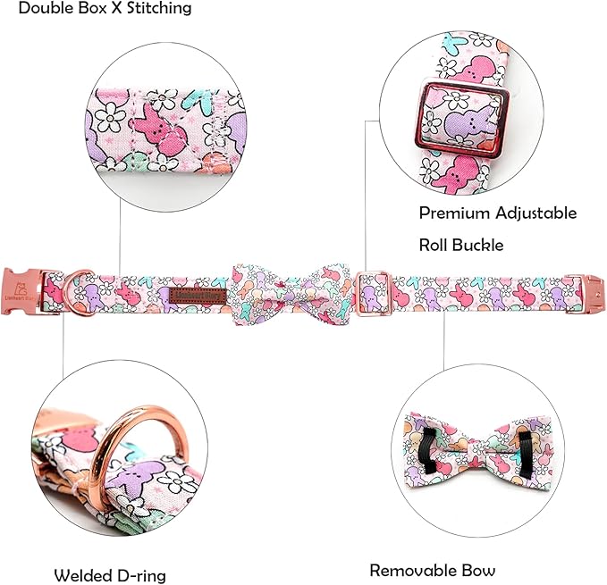 Lionheart Glory X-Small Dog & Rabbit Collar with Bowtie - Easter & Spring Colorful Collar