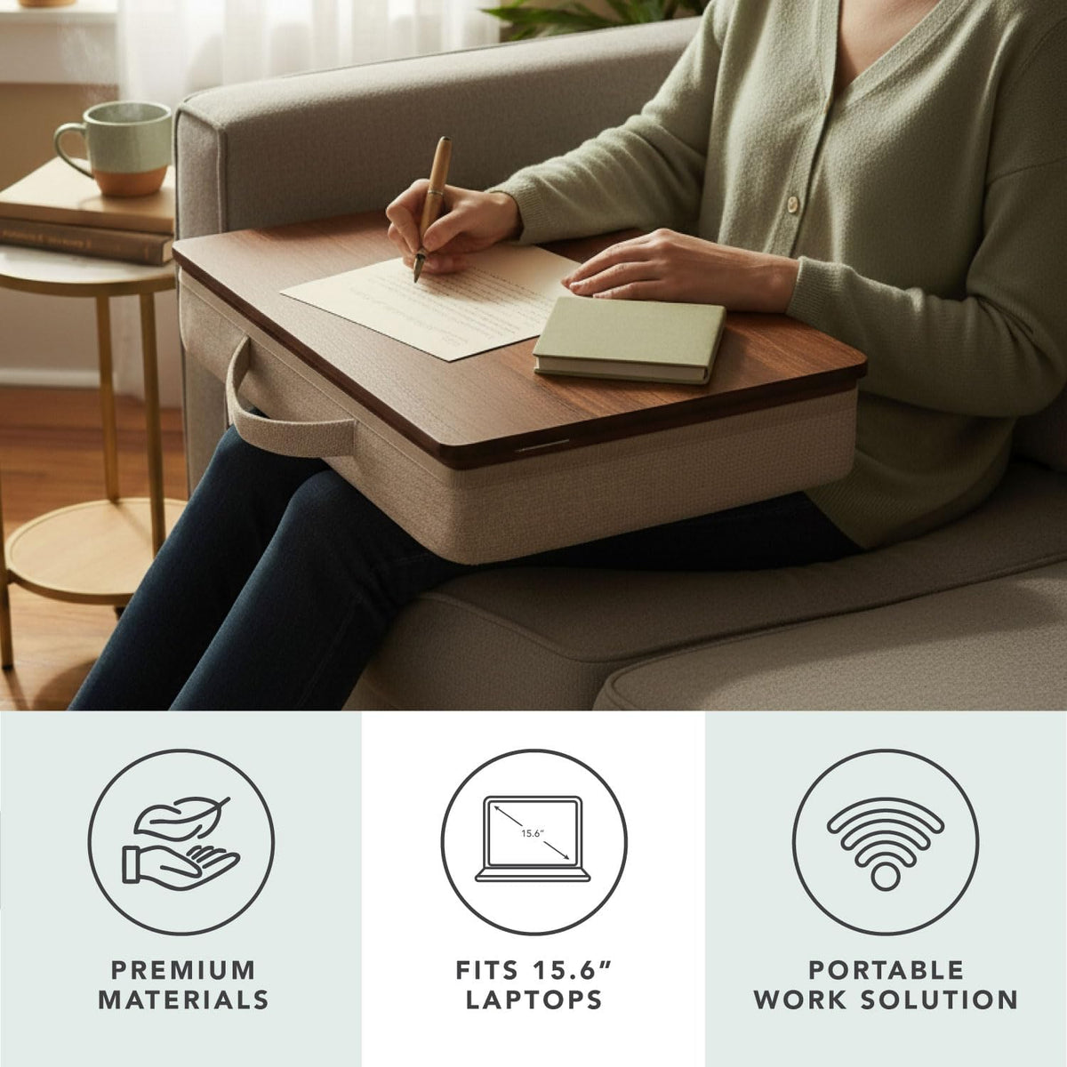 ROSSIE Home Acacia Wood Easel Lap Desk – Java, Fits 15.6” Laptops