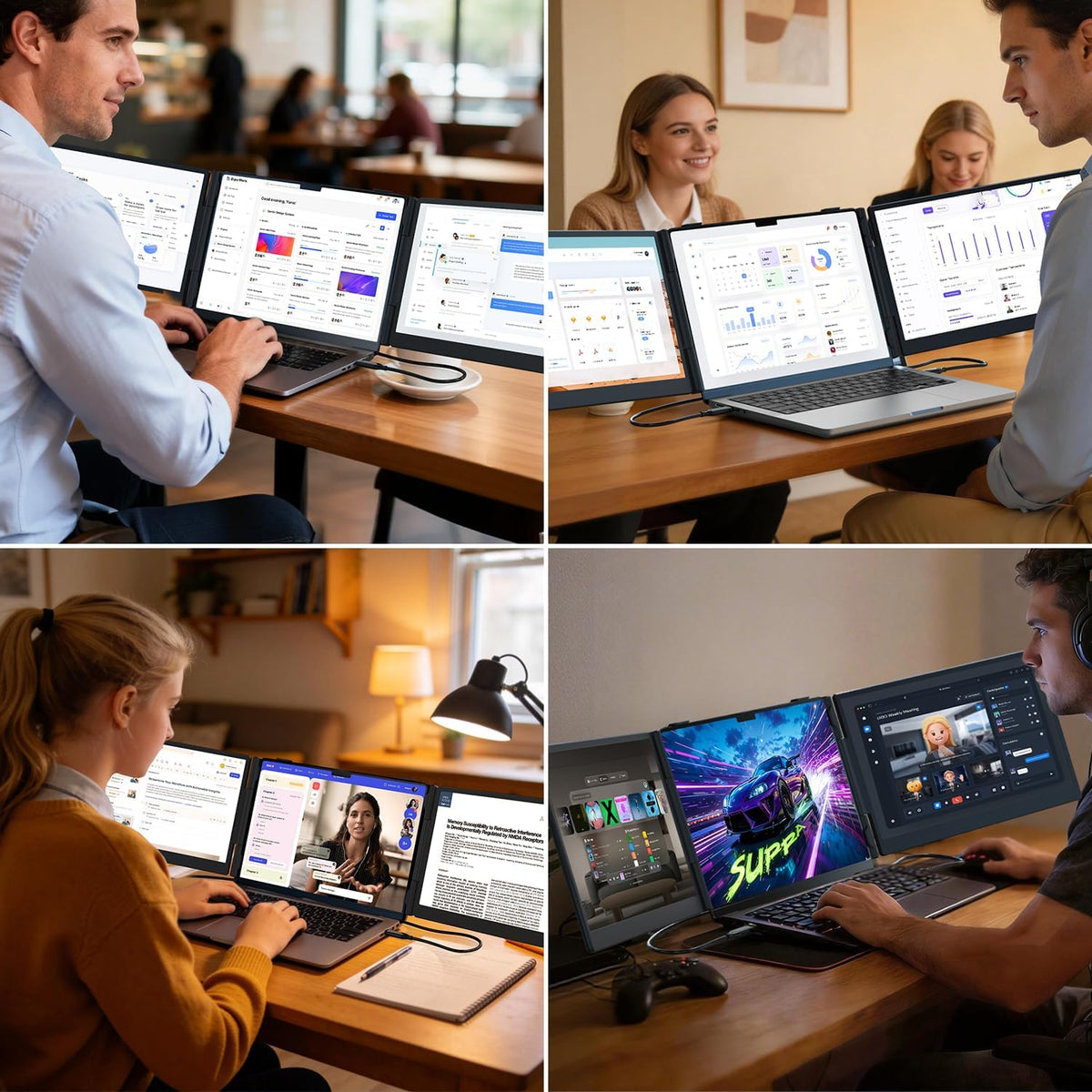 14" Triple Laptop Screen Extender, 1080P Ultra-Slim Portable Monitor