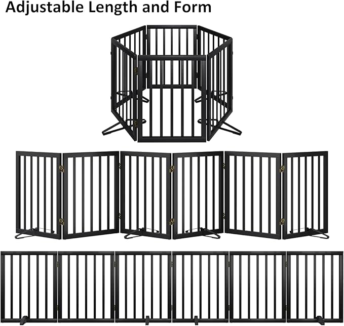 Extra Wide Dog Gate 110 inches Wide, Freestanding Pet Gate for The House Doorway, Pet Puppy Barrier, Support Feet Included, Black,6 Panels