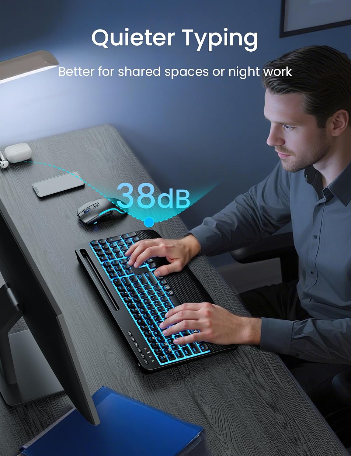 SABLUTE Wireless Backlit Keyboard and Mouse Combo, Rechargeable Quiet