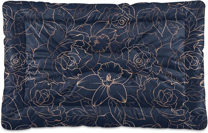Pet Bed Dark Blue Floral Dog Bed Mat Absorbing Non Slip Pad Pet Sleeping Mat for Small, Medium, and Large Dogs Puppy Cat 36 in x 24 in
