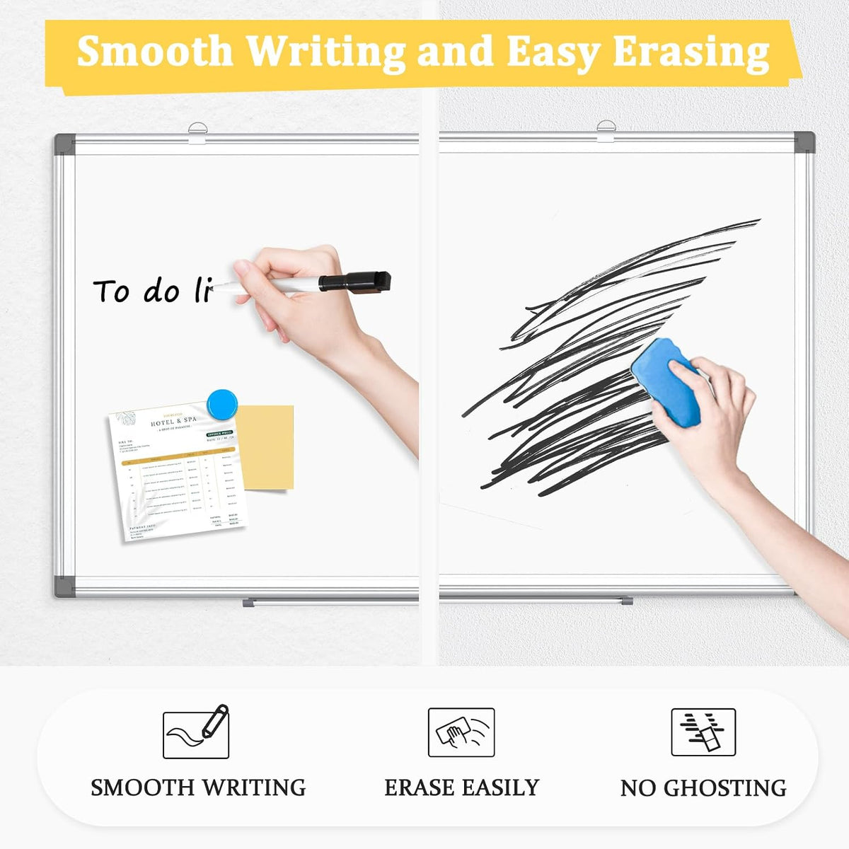 4 Pack Double-Sided Magnetic Aluminum Frame Whiteboard, 24" x 18"