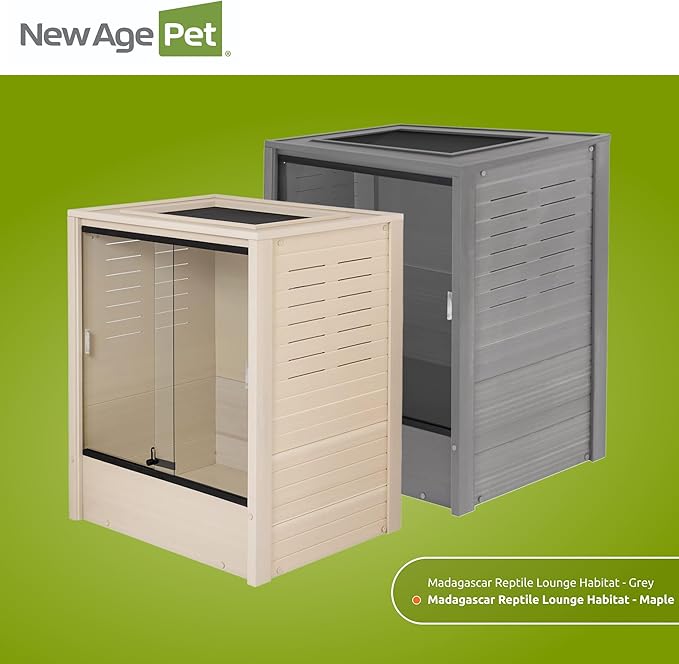 New Age Pet ECOFLEX Maple Chameleon Madagascar Vertical Reptile Habitat Lounge - Durable, Non-Toxic Wood Plastic Composite, Extra Height, Deep Floor, Removable Sliding Glass Doors with Lock