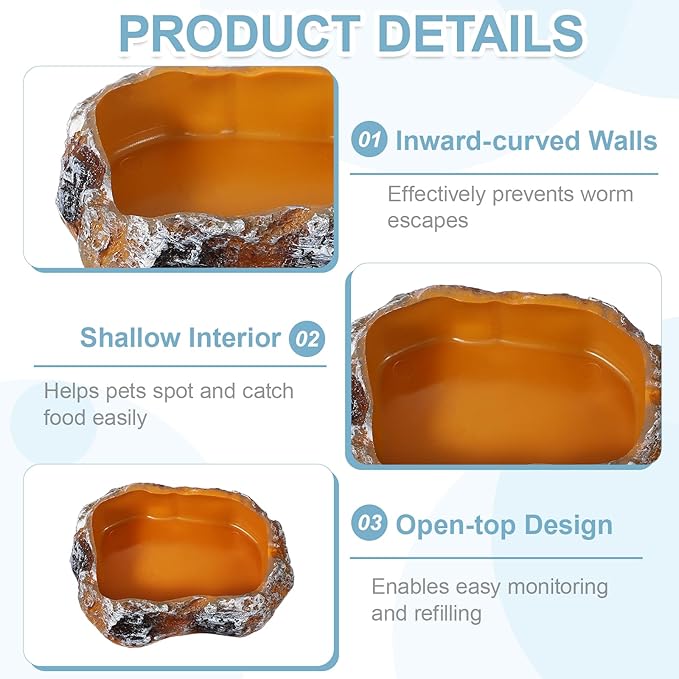 Reptile Food Bowl, Reptile Feeding Dish Corner Bowl Water Resin Rock Worm Feeder Dish m (7.5 in, Orange), Intended for Lizards/o/Scaled Pet/Leopard o/Spiders