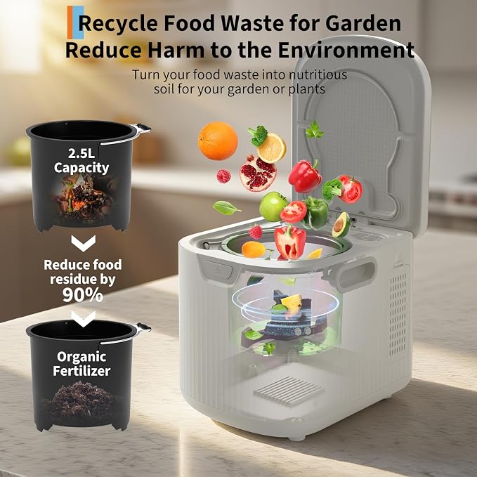 2.5L Electric Composter Countertop, 3 Modes Kitchen Smart Compost Bin