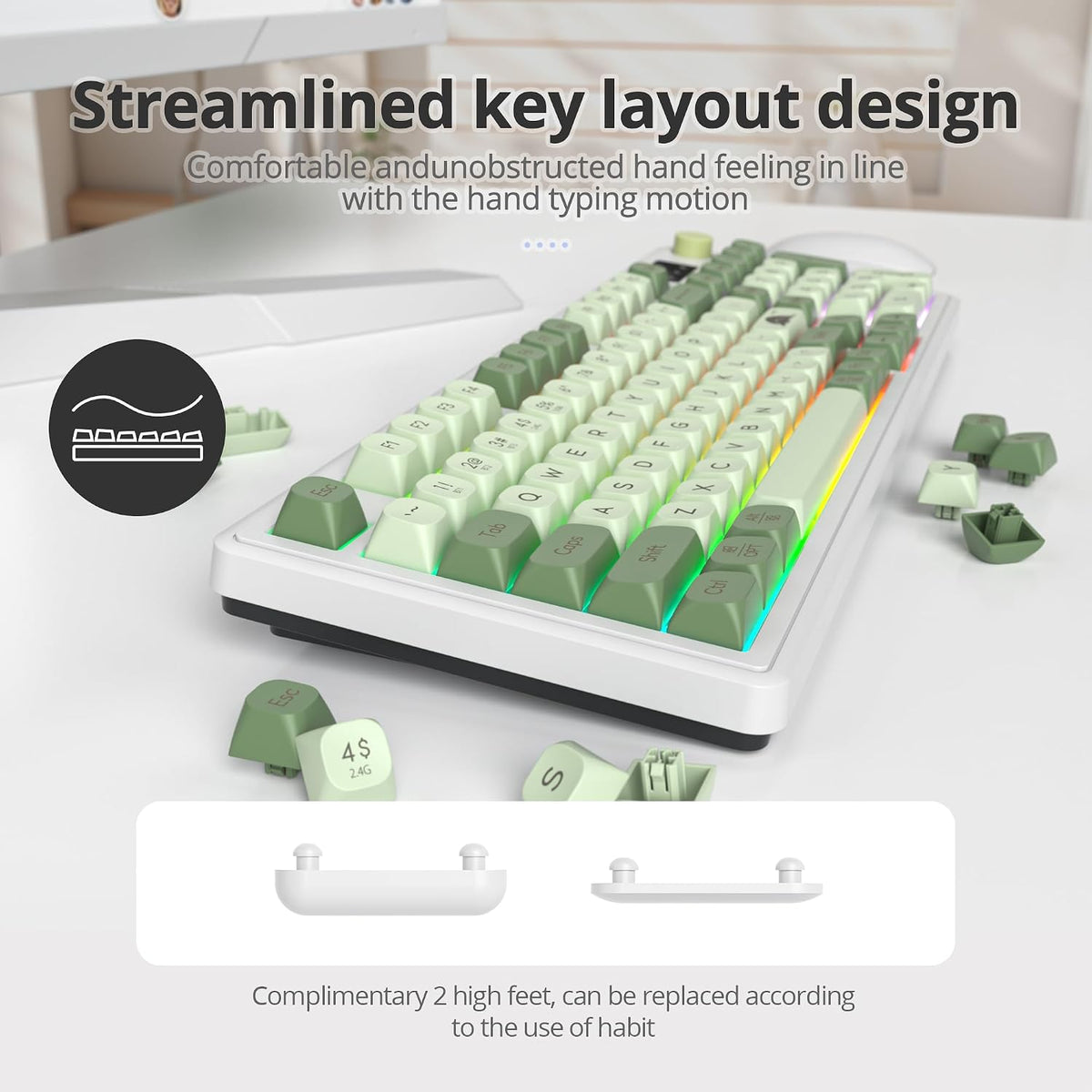Owpkeenthy 96% Wireless Matcha Green Keyboard with Number Pad Knob