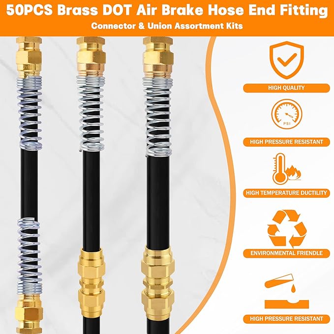 32PCS Brass DOT Air Brake Hose End Fitting Kit