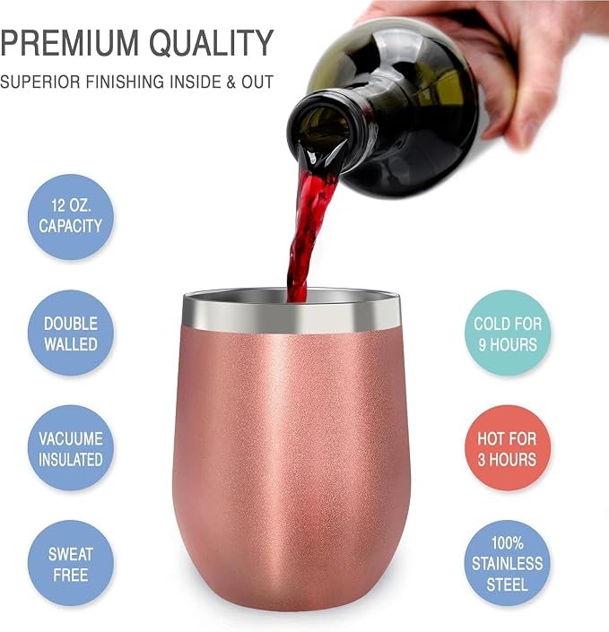 CHILLOUT LIFE 12 oz Stainless Steel Wine Tumblers 2 Pack & 1 Insulated Wine