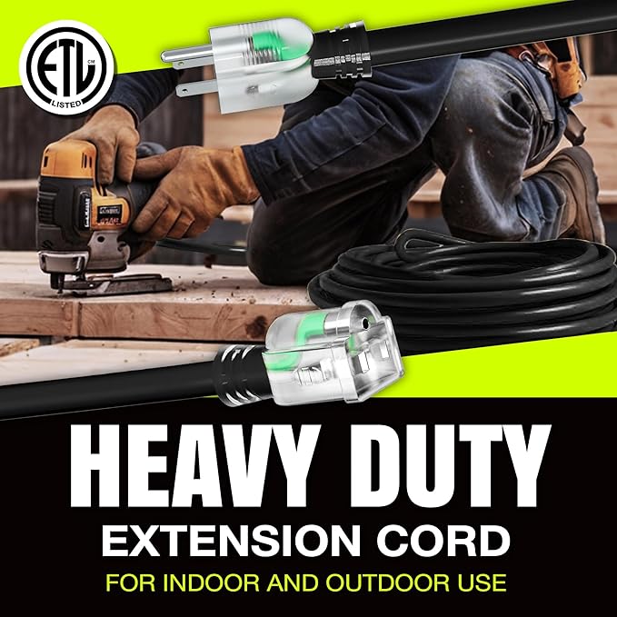 50ft Outdoor/Indoor Extension Cord 10/3 Gauge Ultra Heavy Duty 3 Prong SJTW, Waterproof, ETL Listed, Flexible Cold-Resistant Long Power Cord,15A 125V 1875W, Black by LifeSupplyUSA