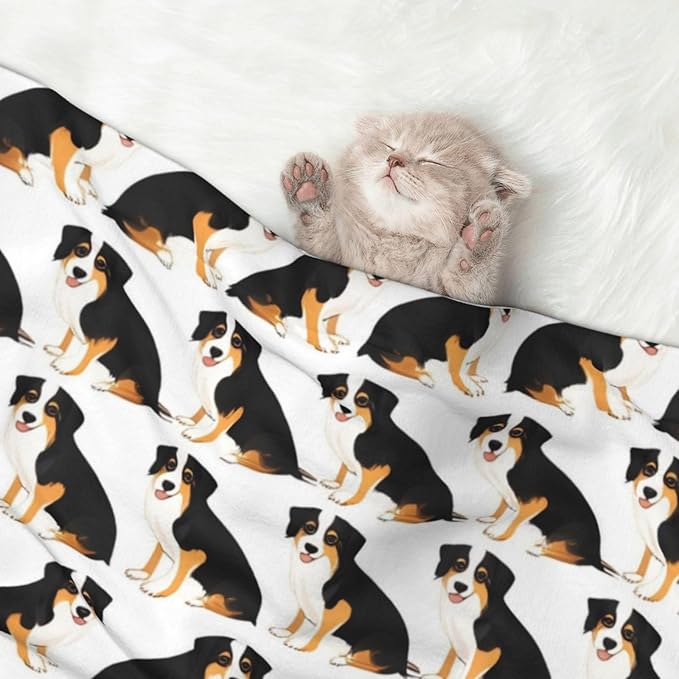 Two Sided Pet Cuddler Blanket for Anxiety Calming, Australian Shepherds Dogs, Reversible Plush Design with Bubble Dot Pattern Provides Familiar Surface Anywhere