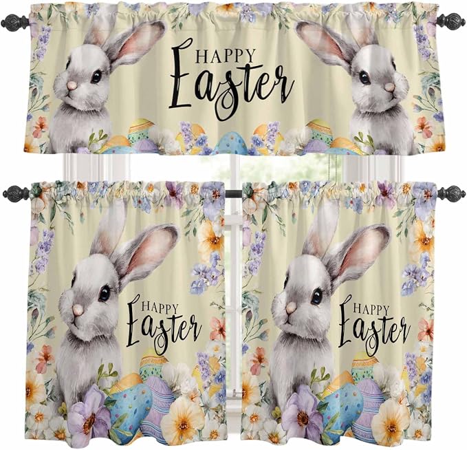 Happy Easter Kitchen Curtains Set 3 Piece
