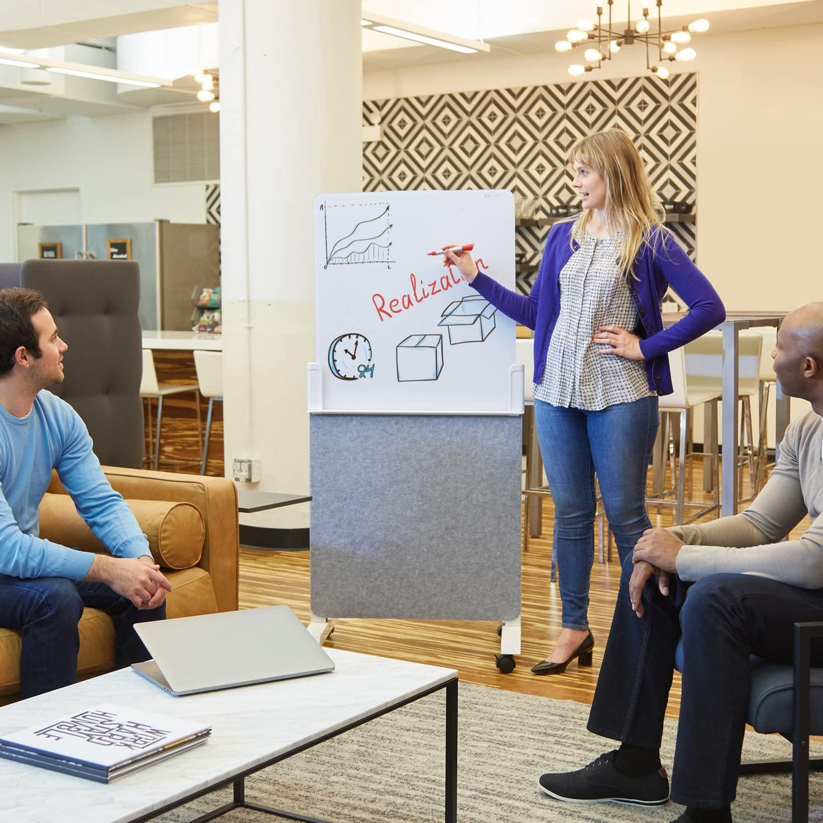 Quartet Whiteboard Easel, Glass Dry Erase Board, Rolling Easel Stand On Wheels, Double-Sided Privacy Screen with Adjustable Height, Includes 1 Marker, Creates Private Interactive Workspaces (Q293066W)