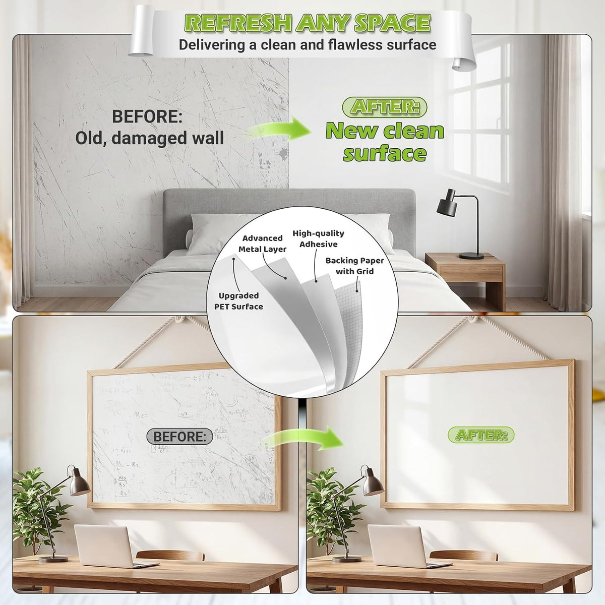 AFMAT Whiteboard Sticker for Wall, 4x8ft White Board Paper, Super Sticky Dry Erase Wallpaper, Peel and Stick Dry Erase Board with 20 Markers, No Ghosting Whiteboard Paper for Home Office Classroom