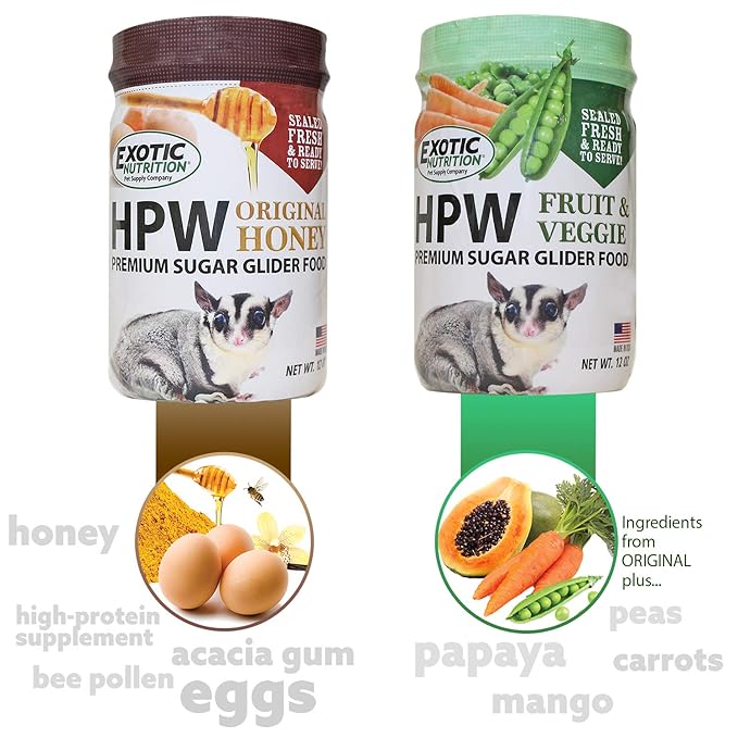 Exotic Nutrition Sugar Glider HPW Diet Jar - High Protein Healthy Natural No Mess Food for Sugar Gliders - High Protein Wombaroo Diet (Combo)