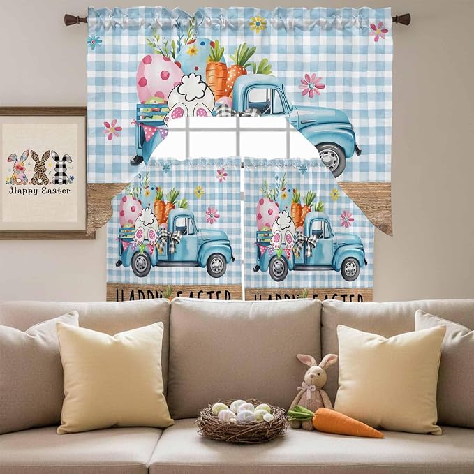 Swag Valance Curtains, Easter Truck
