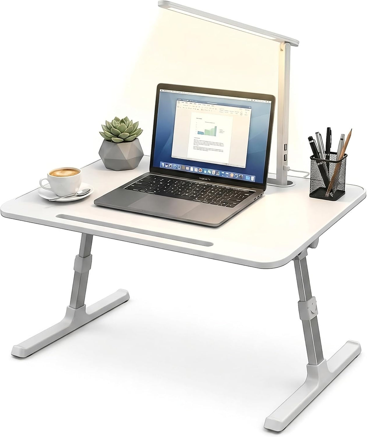 LED Adjustable Lap Desk with Portable LED Lamp and USB-C Charging Ports with Cord