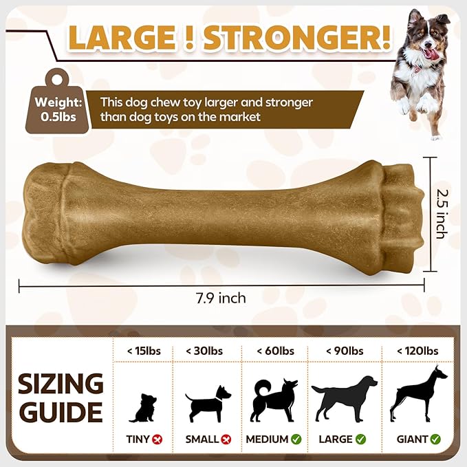 Dog Toys for Aggressive Chewers, Indestructible Bones for Aggressive Chewers, Tough Puppy Chew Toy for Heavy Duty Dogs, Big Dog Teething Toys with Durable Nylon for Large/Medium Breed Puppies