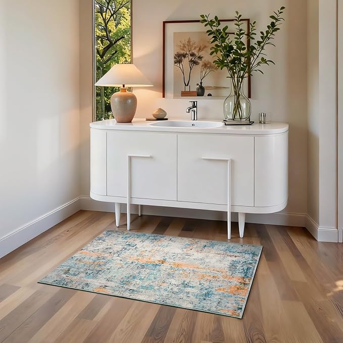 Entrance Rugs Indoor 2x3 Blue Entry Rug Washable Abstract Small Area Rug