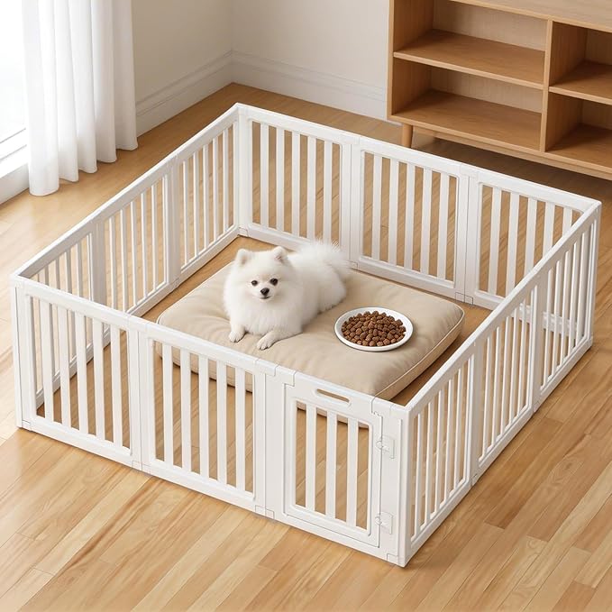 Clear Dog Play Pen,Pet Playpen with Door,Easy to Clean and Install Puppy pens for Both Indoor and Outdoor use (White, 23.6 inch Height, 12 Panels)