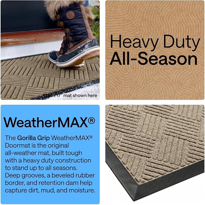 GORILLA GRIP 100% Waterproof All-Season WeatherMAX Doormat US Designed Natural