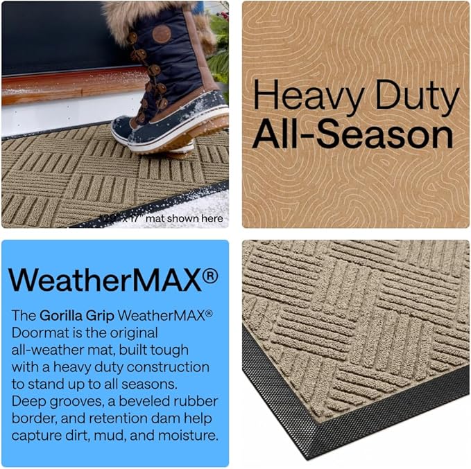 GORILLA GRIP 100% Waterproof All-Season WeatherMAX Doormat US Designed Natural