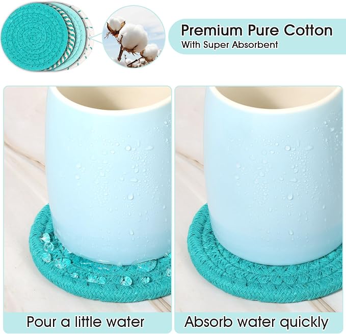 8 Pcs Coasters for Drink with Holder, 4 Colors Absorbent Coasters for Drinks