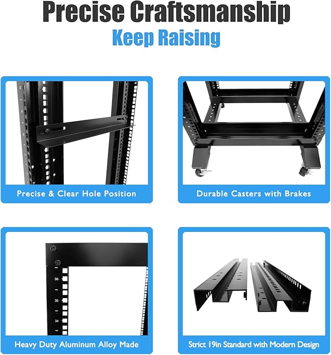 Raising Electronics Server Rack Open Frame Rack 4 Post 19 inch Adjustable