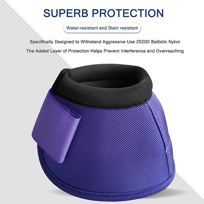 Equine Ballistic Overreach Bell Boots - No-Turn Boots for Horses, Horse Hoof Protection (Sold in Pairs) Purple Large
