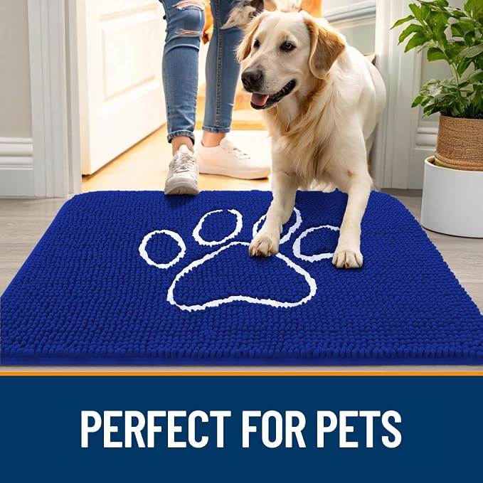 OLANLY Dog Door Mat for Muddy Paws 30x20, Paw Print Design, Absorbs Moisture