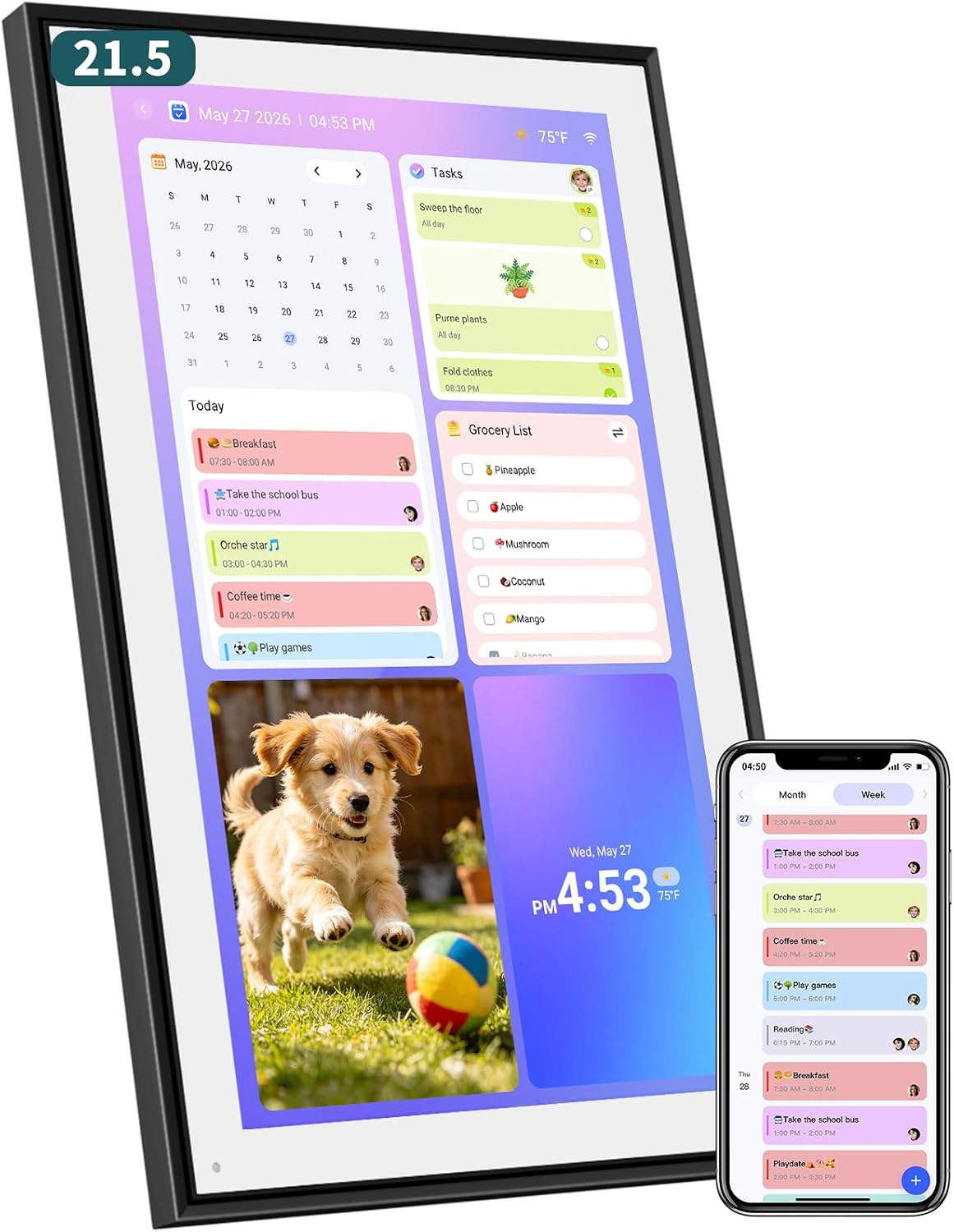 21.5" Digital Calendar with Chore Rewards, Touchscreen & Photo Frame
