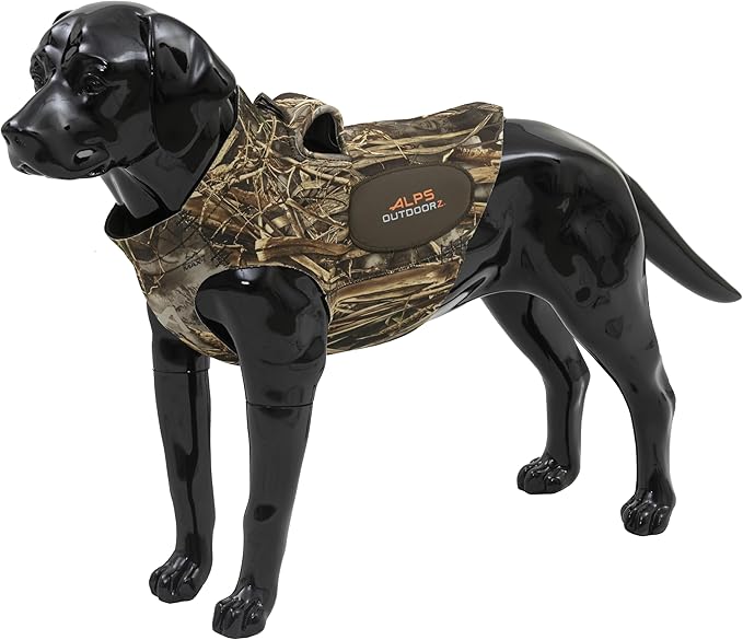 ALPS OutdoorZ Topflight Dog Vest, Dog Hunting Vest with 5mm Neoprene for Warmth, Contoured Neck Design, Buoyancy Flotation Pads, Easy Lift Handles, and Leash Clip, X-Large - Realtree MAX-7