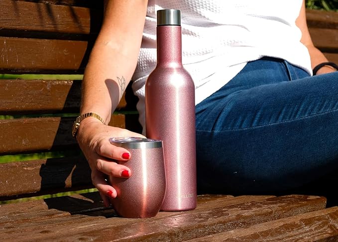 CHILLOUT LIFE 12 oz Stainless Steel Wine Tumblers 2 Pack & 1 Insulated Wine
