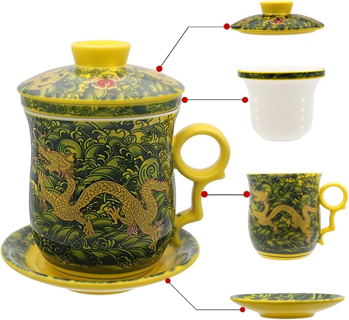 Porcelain Tea Cup with Infuser Lid and Saucer Sets