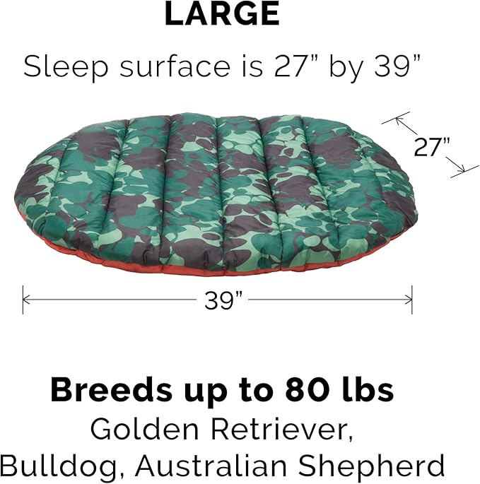 Furhaven Outdoor Travel Dog Bed for Large/Medium Dogs w/ Carry Bag, Washable & Foldable, Great for Crates & Kennels - Trail Pup Travel Pillow Mat w/ Stuff Sack Bag - Paprika/Camo-Paw, Large