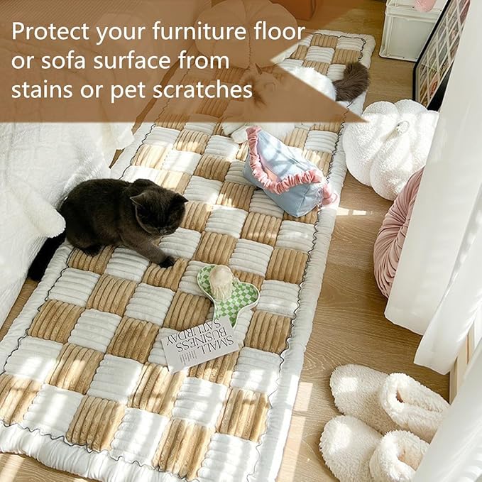 Fuzzy Couch Covers for Pets, Couch Protector for Dogs Garden Chic Cotton Protective Couch Cover, Pet Mat Bed Couch Cover (Light Coffee, 23.6 x 63in)
