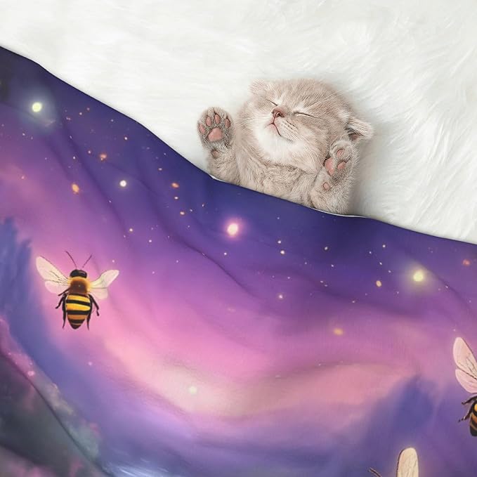 Waterproof Dog Blanket Soft Pet Blanket for Puppy Cat, Fleece Cat Throw Blankets for Furniture Bed Couch Sofa Reversible - Magical Bees Twilight River