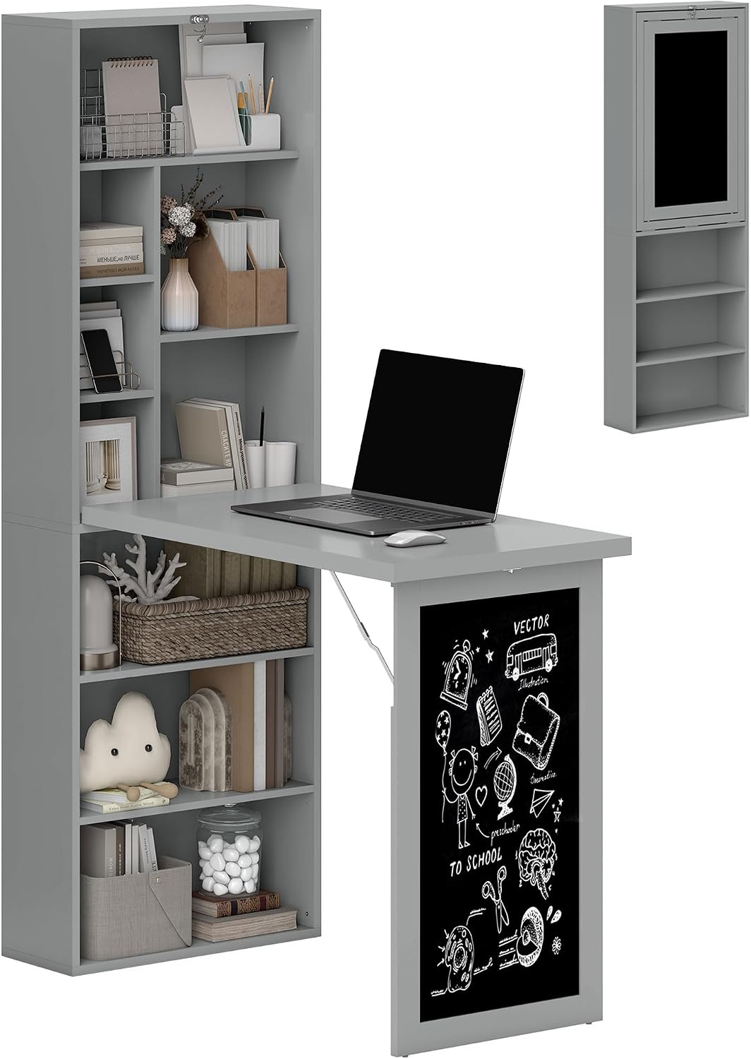 HOMCOM Foldable Desk Wall Mounted Convertible Table for Small Spaces, Gray