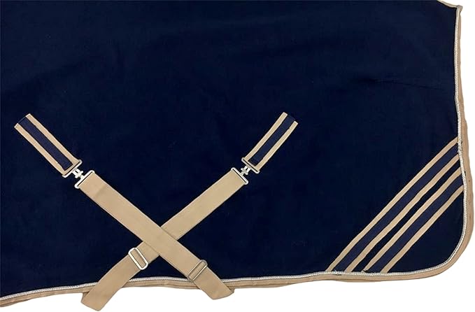 Majestic Ally Anti Pill Fleece Horse Blanket/Sheet with Silver Braided Rope (Navy, 76)