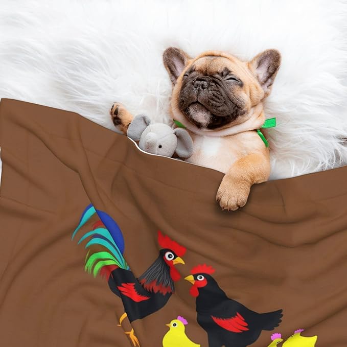 Chicken Farm Animal Print Soft Plush Pet Blanket, Washable Dog Blanket, Cat Fleece Throw, Puppy Bed Crate Mat & Sofa Couch Protector - Small