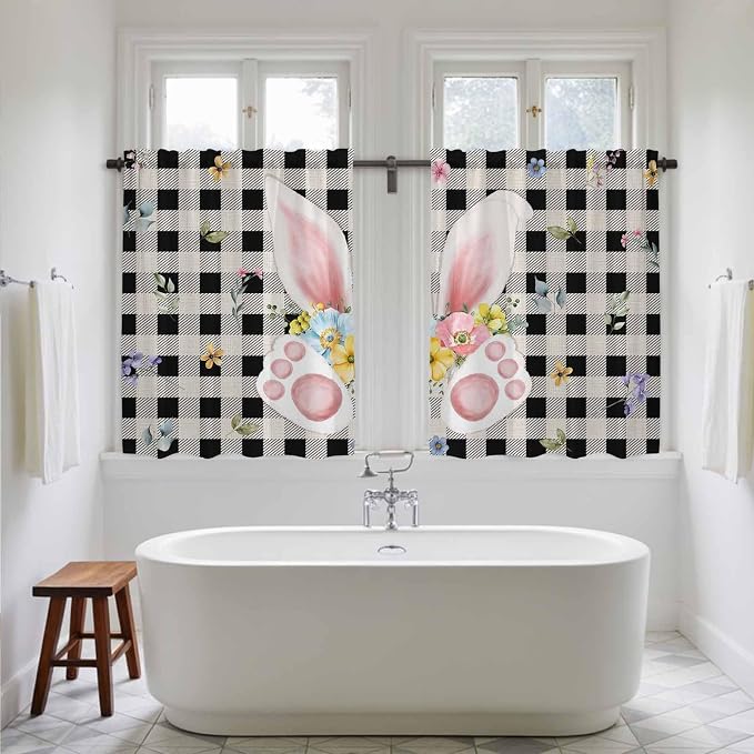 Easter Kitchen Tier Curtains 45 Inch Long 2 Panel Set, Rod Pocket Short Window