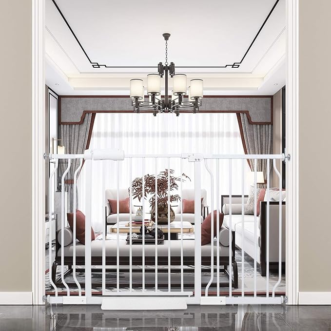 Extra Wide Baby Gate Tension Indoor Safety Gates White Metal Large Pressure Mounted Pet Gate Walk Through Long Safety Dog Gate for The House Doorways Stairs (48.03"-52.76"/122-134CM, White)