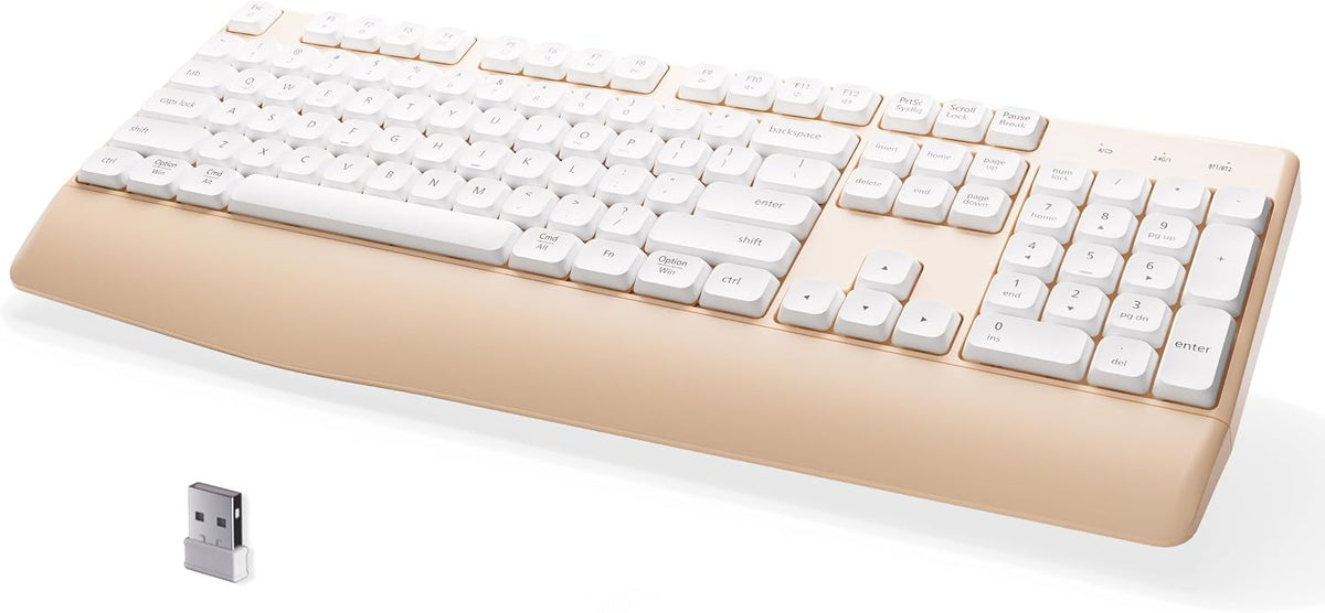 MPTOG Bluetooth Computer Wireless Keyboard with Wrist Rest (Khaki White)