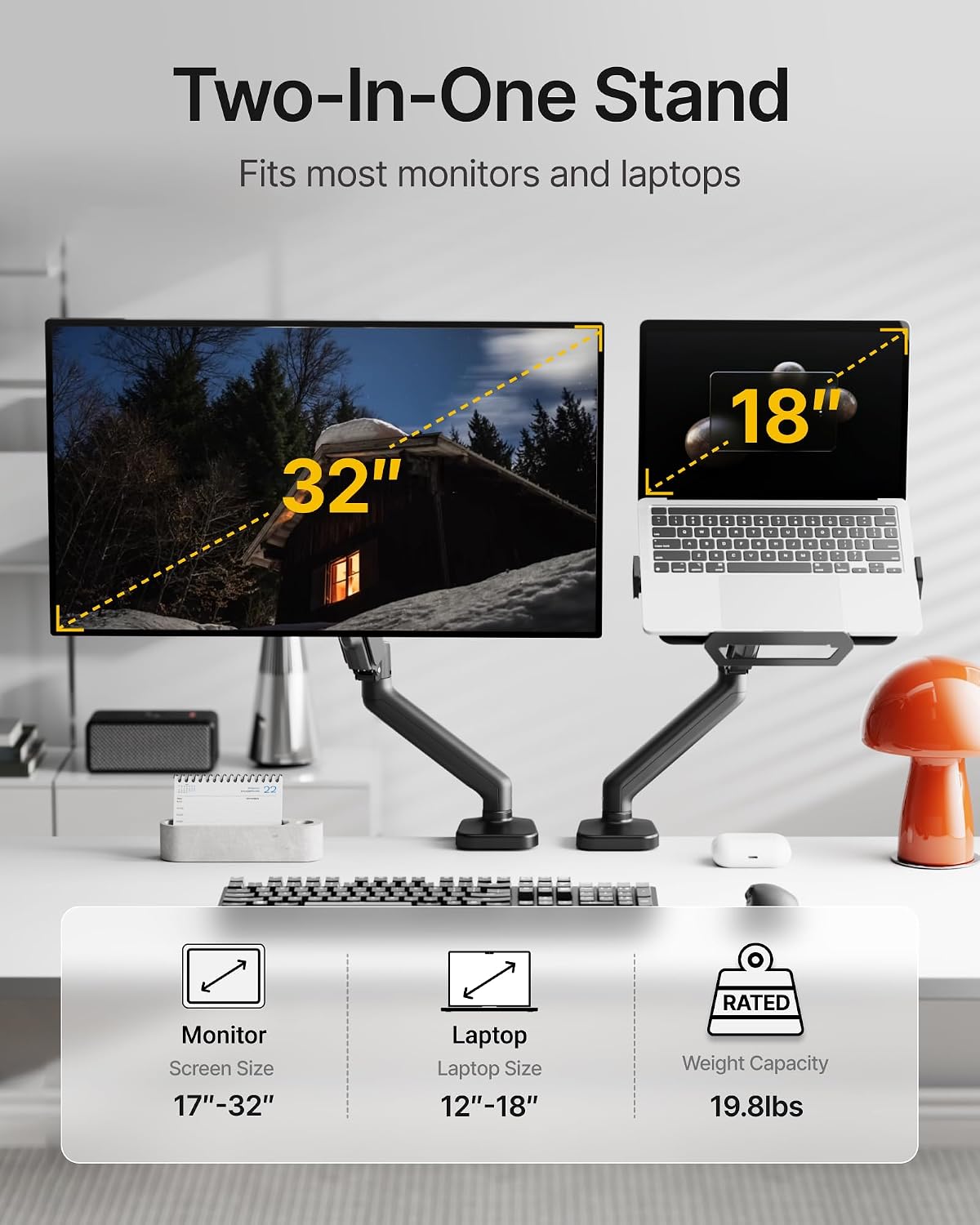monTEK 2-in-1 Laptop & Monitor Desk Mount, Fits 12–18"Laptops & 32" Screens