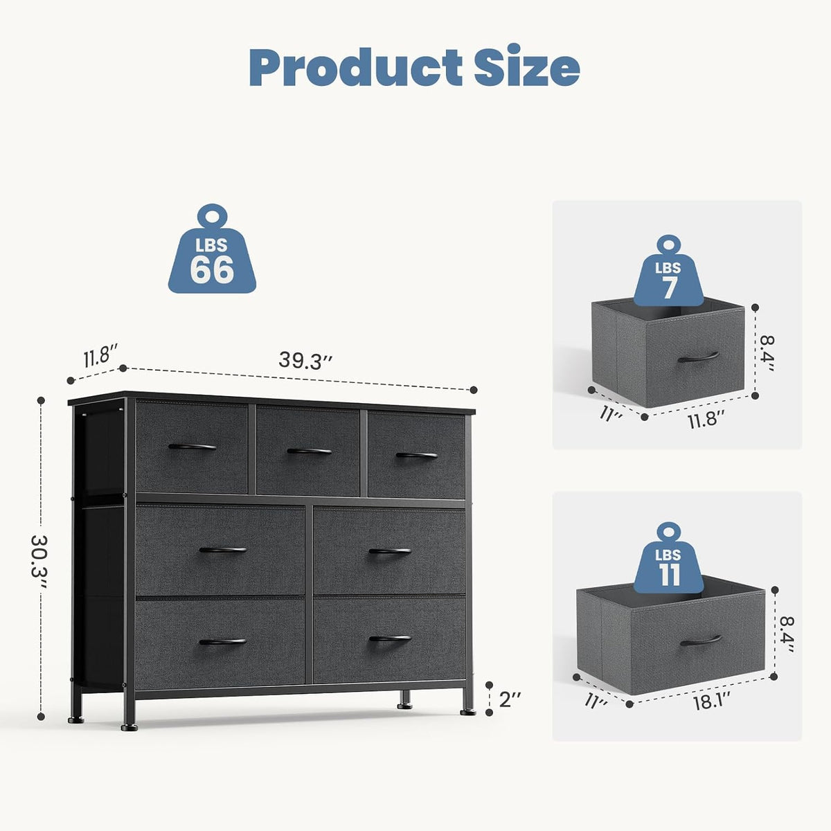 Dresser for Bedroom with 7 Drawers, Anti-Tip Fabric Storage Tower