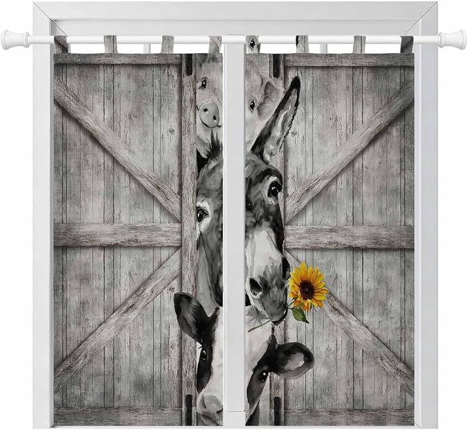 Funny Farm Animals Bathroom Curtains 63 Inch Length, Window Curtains Tab Top