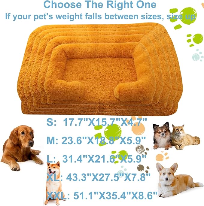 Dog Beds Large Sized dog Orthopedic, Sofa Dog Bed with Waterproof Lining and Nonskid Bottom, Rectangle Washable Dog Bed for Medium Small Dogs and Cats Comfortable ( Color : Orange , Size : 43 x 27" )