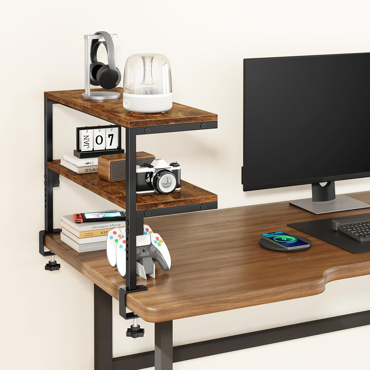 IBUYKE Clamp on Desk Shelf, 22.8” Large Desk Extender Shelves UTMZ010H
