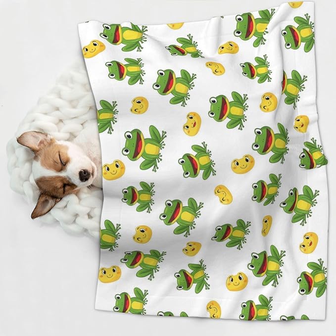 Pet Blanket for Indoor Outdoor Use, Frog Cartoon Cute Frogs, Two Sided Reversible Plush Mat with Bumpy Dot Texture for Patios Crates Portable Bed Companion
